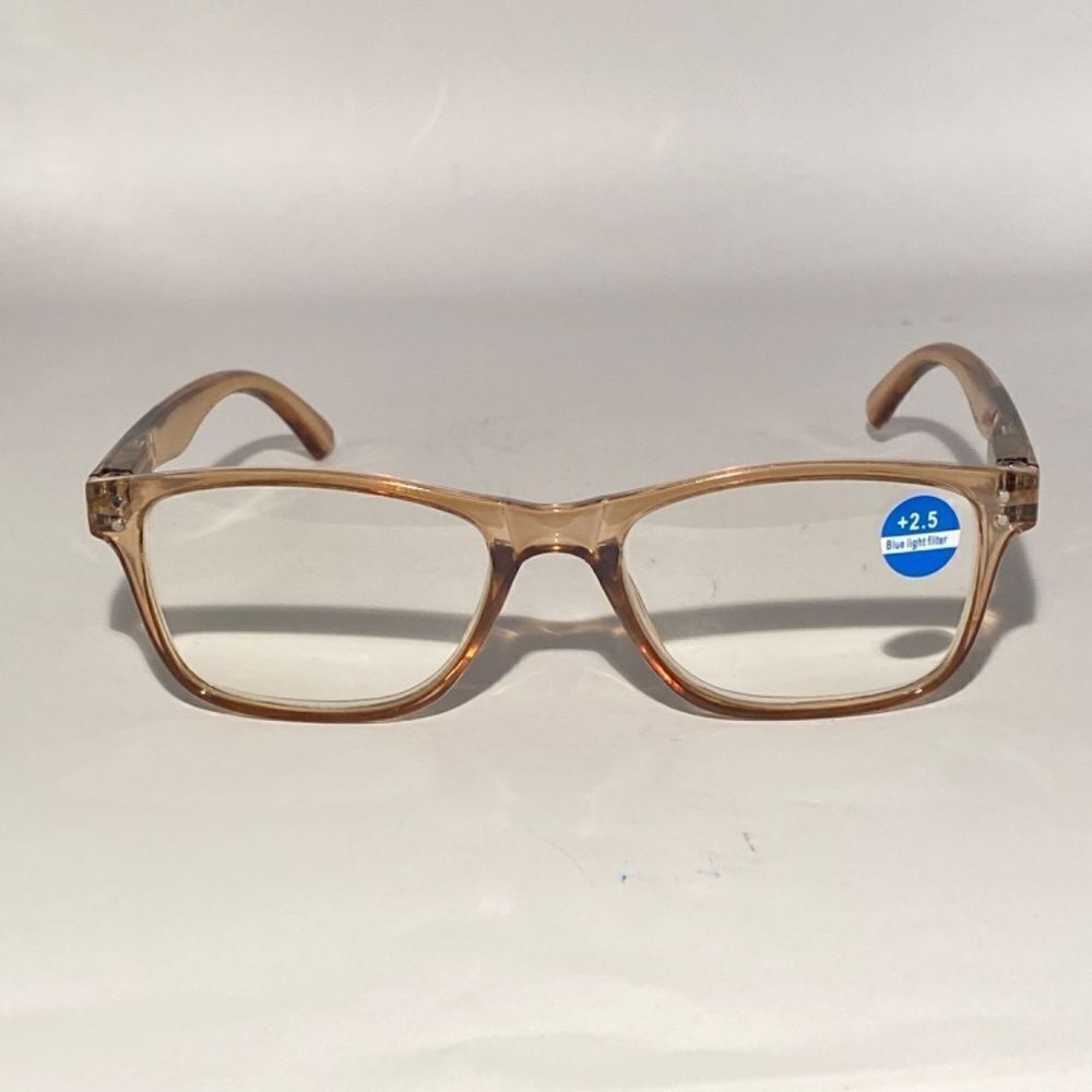 1436 Helen 2.5 Reading Glasses Thin Rectanle Bluelight Filter Tan Frames NWT - Picture 3 of 8